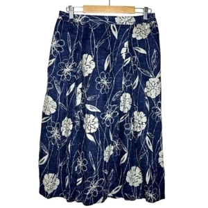 Eskandar Womens 100% Linen Navy Floral Midi Skirt Size 2 US 12 Pockets Lagenlook - Picture 1 of 7