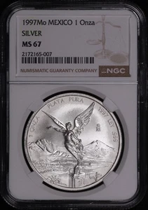 1997-Mo Mexico Silver Libertad 1 Onza NGC MS-67 - Picture 1 of 2