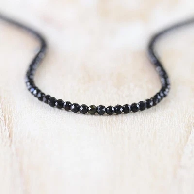 Collares A+ Espinela Negra Pequeña Facetada Redonda 2-3MM Piedras Preciosas Cuentas Hombres Mujeres 18" Foto 1 de 4