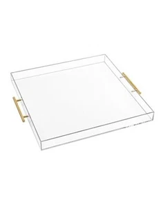 Extra Large Clear Acrylic Serving Tray (18×18 Inches) with Gold 18x18 Inches - Picture 1 of 7
