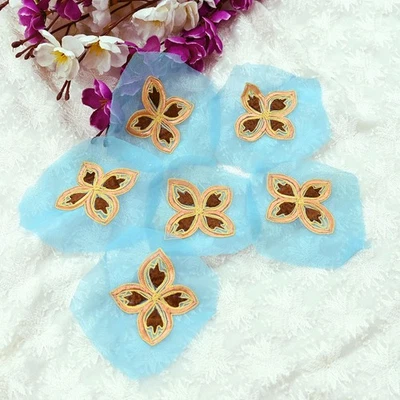 Vintage Blue Georgette Rare Appliques - set of 6 Embroidered VERY OLD ANTIQUE - Image 1 of 4