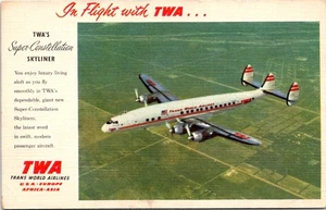 TWA Super-Constellation Skyliner Flugzeug Vintage Leinen Postkarte ohne Post - Bild 1 von 2
