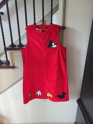 Vestido rojo pana sin mangas vintage Walt Disney World niños Mickey niñas talla L Foto 1 de 4