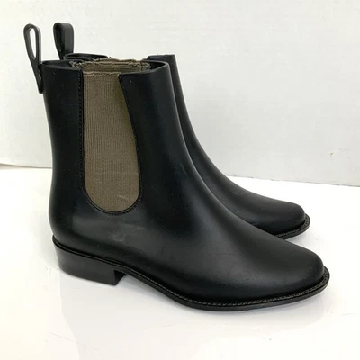 Melissa Talla 6 Negro Verde Oliva Botas de Lluvia Chelsea Goma Botines Foto 1 de 4