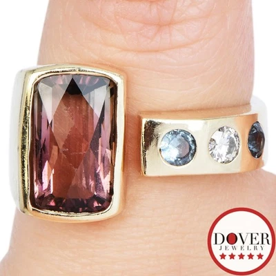 Estate Crystal Tourmaline 14K Yellow Gold Geometric Signet Ring 11.8 Grams NR - Image 1 of 4