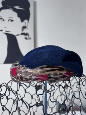 Sombrero Pastillero Vintage Azul Marino Mujer’s 50s 60s Plumado Cóctel Estilo Retro Foto 1 de 4