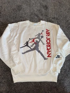 Vintage 90’s Nike Air Jordan Mini Swoosh Crewneck Sweatshirt Size Medium White - Picture 1 of 8