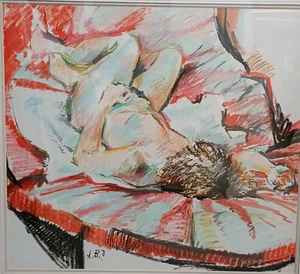 ALBERT B. OGDEN Original Oil Nude Pastel "Figure on Red Couch 1" - Picture 1 of 7