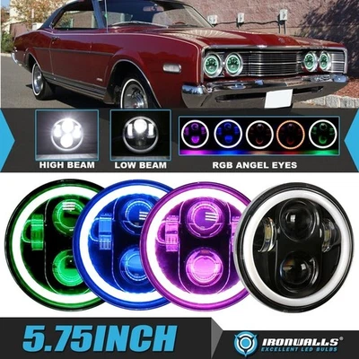 Faros LED RGB ojos de ángel Hi-Lo bluetooth para Mercury Montego 1968-76 5,75" Foto 1 de 4