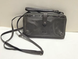 The Sak Leather Zip Around Pewter Grey Crossbody Wristlet Wallet - Picture 1 of 10
