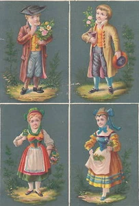 4 Niño Niña Con Flores Litografía Victoriana Original  - Imagen 1 de 2