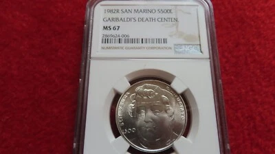 San Marino (Italy) 1982  Garibaldi's death centennial Silver 500 Lire ngc MS67 - Image 1 of 4