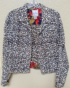 Tommy Bahama Two Palms Jacket Womens Small 100% Linen Cheetah Leopard Raw Edge - Picture 1 of 10