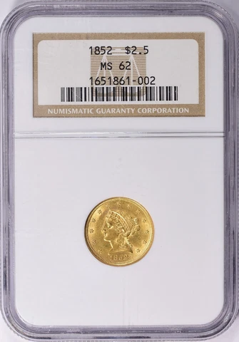 1852  LIBERTY HEAD $2.5 QUARTER EAGLE GOLD NGC MS62 Cover
