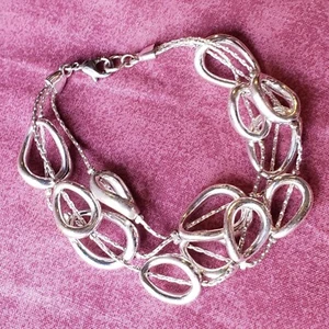 Pulsera Multi 3 Hilos Ovalada Eslabón Abierto Gruesa Tono Plata Moda Distintiva B3 - Imagen 1 de 9