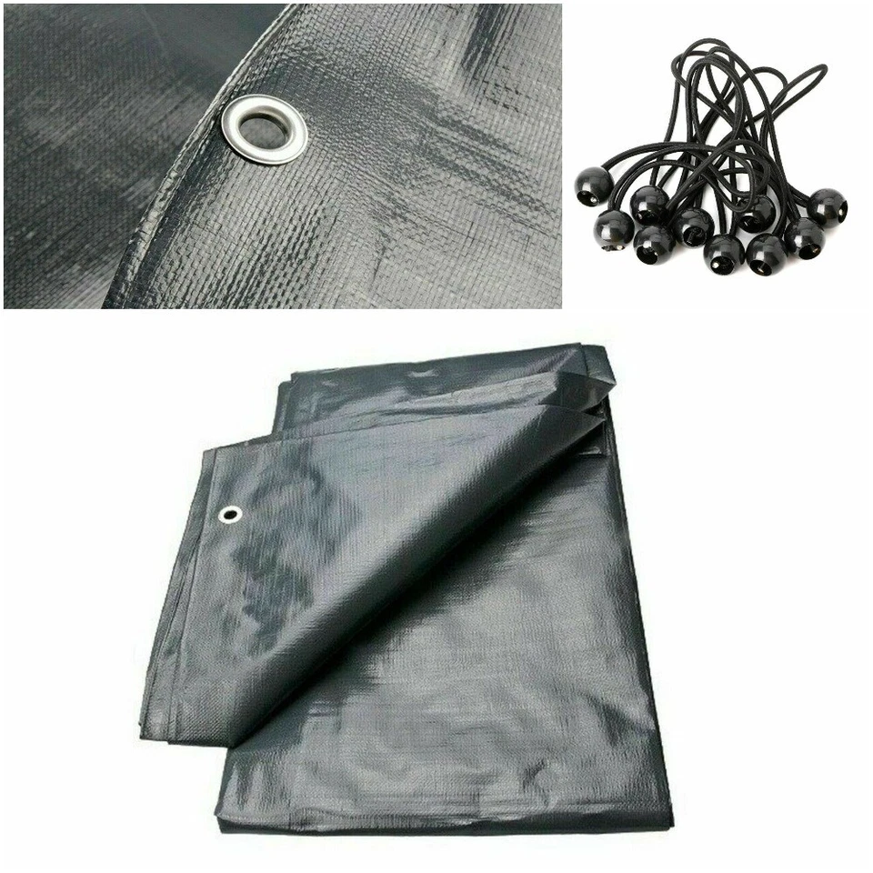 SAPPHIRE 200GSM Tarpaulins Tarp Large Waterproof Ground Sheets Cover Grey +6 Free Bungees