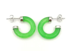 Green Multicolor Genuine Red Purple Jade Circle Donut 18KGP Stud C Hoop Earrings - Picture 1 of 46