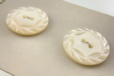 New Old Stock Vintage Set of 2 White Color Buttons .75in Pearl Pattern 416D - Image 1 of 4
