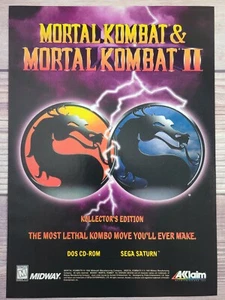Poster stampa artistica promozionale vintage Mortal Kombat I & II Sega Saturn 1993 Genesis - Foto 1 di 3