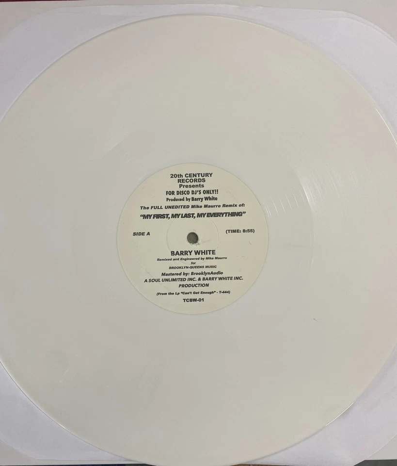 BARRY WHITE- MY FIRST MY LAST / NEVER GONNA GIVE YOU UP (REMIX) (12" WHITE WAX) - Image 1 of 1