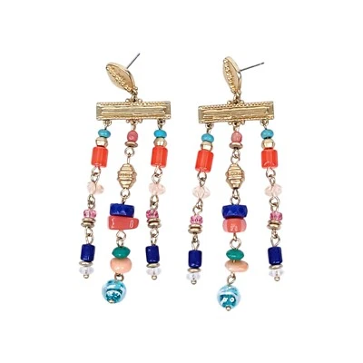 Pendientes Chicos Mujer Tono Dorado Colorido Cuelga Cuentas Araña Tribal Luz  Foto 1 de 4