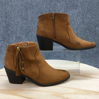 Botas Soda para mujer 9 botines al tobillo marrón imitación cuero cremallera lateral bloque tacones borla Foto 1 de 4