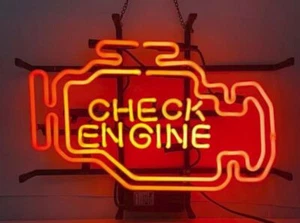 Check Engine Glass Neon Light Sign 17"x14" Handcraft Nightlight Store Wall Decor - Picture 1 of 1