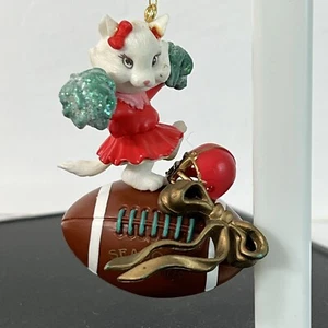 VTG Lustre Fame Seasons Greetings Football Helmet and Cat Cheerleader Ornament - Picture 1 of 10
