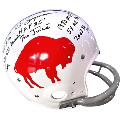 OJ Simpson Signed Career Stats Inscribed Bills TK 1965-73 Helmet COA JSA O.J. - Image 1 of 4
