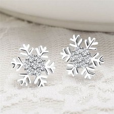 Silver Stud Earrings Star Snowflake Rhinestone Crystal Christmas Party Jewelry