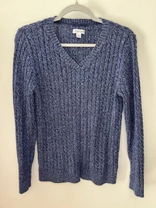 Croft & Barrow Pullover Sweater Women’s Size Medium Blue Cable Knit V Neck - Picture 1 of 8