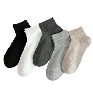5 Pairs Men Solid Striped Low Tube Socks Summer Breathable Cotton Stretch Sock - Picture 1 of 16