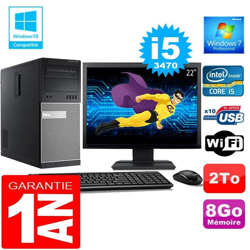 PC Tour DELL 7010 Core I5-3470 Ram 8Go Disque 2 To Wifi W7 Ecran 22" - Bild 1 von 1