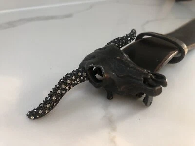 Cinturón Ralph Lauren Cabeza de Buey Hebilla Damas con Cuernos de Estrás - ¡Muy Raro!  Foto 1 de 4