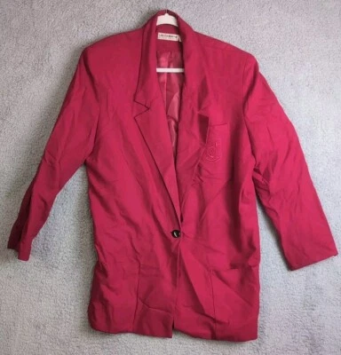 Liz Claiborne Blazer Womens 14 Red Lined Jacket 100% Silk Vintage Long Padded - Image 1 of 4