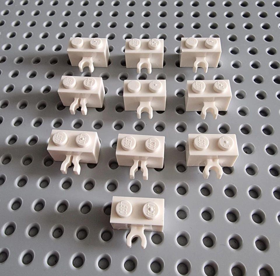 Lego Baustein Stein mit Clips Halter Klemme 10 Stück Weiß white Brick 30237 A005 - Bild 1 von 1