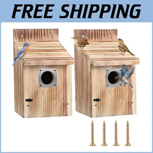 Quality Cedar Birdhouses with Fledgling Grooves & Metal Predator Guard - 4 Pack - Picture 1 of 9