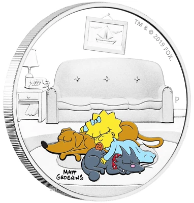 IN STOCK 2019 The Simpsons Maggie Simpson 1oz $1 Silver 99.99% Dollar Proof Coin - Image 1 of 4