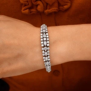 Cadena brazalete de diamantes naturales de pera redonda H/SI de 8,92 quilates de oro macizo blanco de 14 k - Imagen 1 de 13