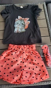 New Shein Toddler Girl 3 Pc  Size 4 T Cat Outfit - Picture 1 of 4