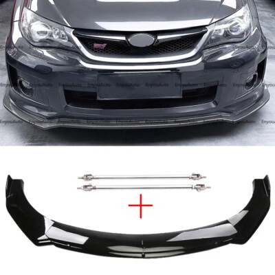For Subaru Impreza WRX STI Front Bumper Lip Spoiler Splitter + Strut Rods Black Foto 1 de 4