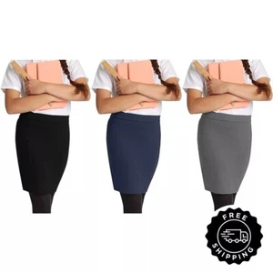 Girls Ladies School Uniform Pencil Skirt Soft Stretch Fabric Officewear UK - Picture 1 of 19