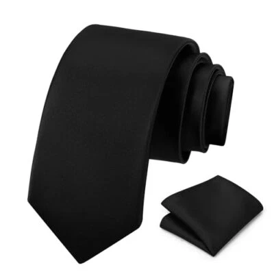Juego de corbata y bolsillo lisos formal clásico de 3,15" (8 cm) color liso para hombre Foto 1 de 4