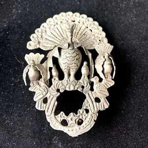 Antica spilla scialle peruviana pavone peruviano XIX inizio XX secolo - Foto 1 di 7