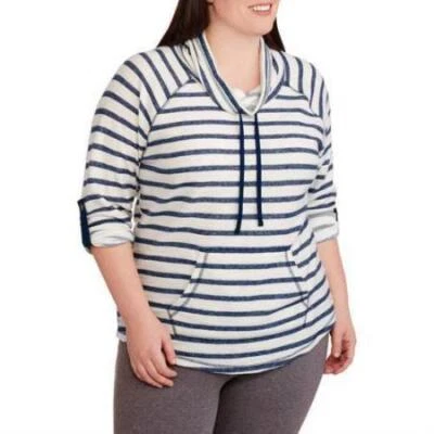 Sudadera con capucha Danskin Now para mujer talla 2X azul marino a rayas algodón/poliéster Foto 1 de 4