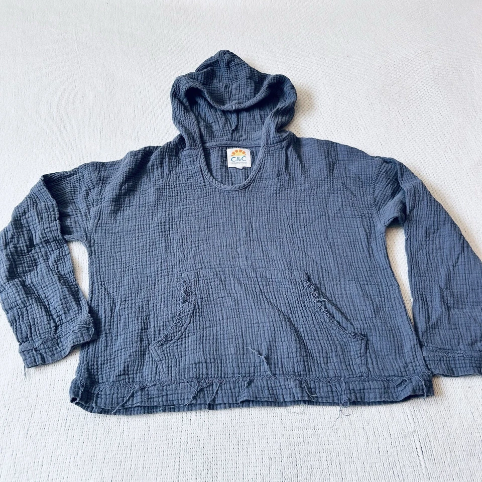 C&C California Pullover Hoodie Sz M Gauzy Lightweight Beachy Kangaroo Pouch Blue - Image 1 of 4