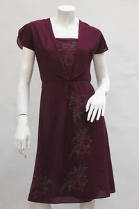 Vintage 70s 30s Style Floral Orchid Print Burgundy Midi Dress Size X-Small Boho - Imagen 1 de 8
