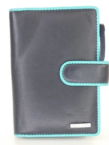 Real Leather Wallet Bifold Cards Coins Navy Blue Trim Vistonti Italian - Picture 1 of 12