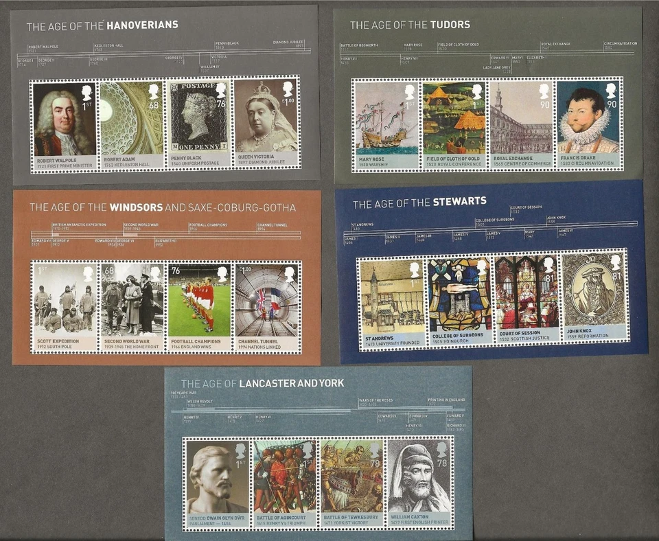Great Britain mint never hinged 5 souvenir sheets Age of Lancaster -Tudors [947 - Image 1 of 1