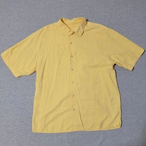Tommy Bahama Short Sleeve Shirt Men's Large Yellow Button Up Silk Blend - Picture 1 of 8